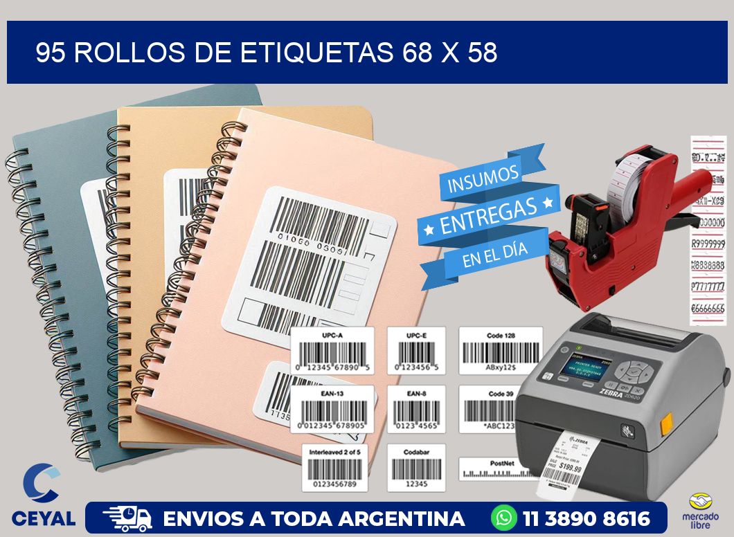 95 ROLLOS DE ETIQUETAS 68 x 58