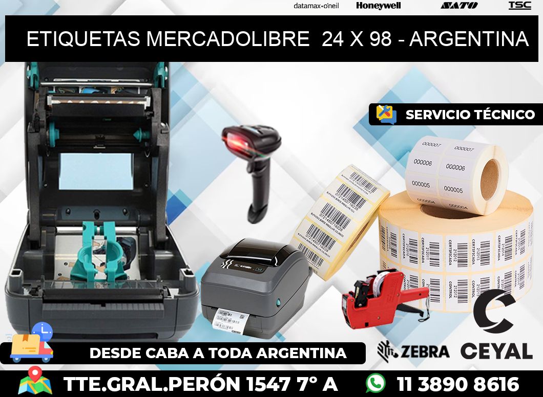 ETIQUETAS MERCADOLIBRE  24 x 98 - ARGENTINA