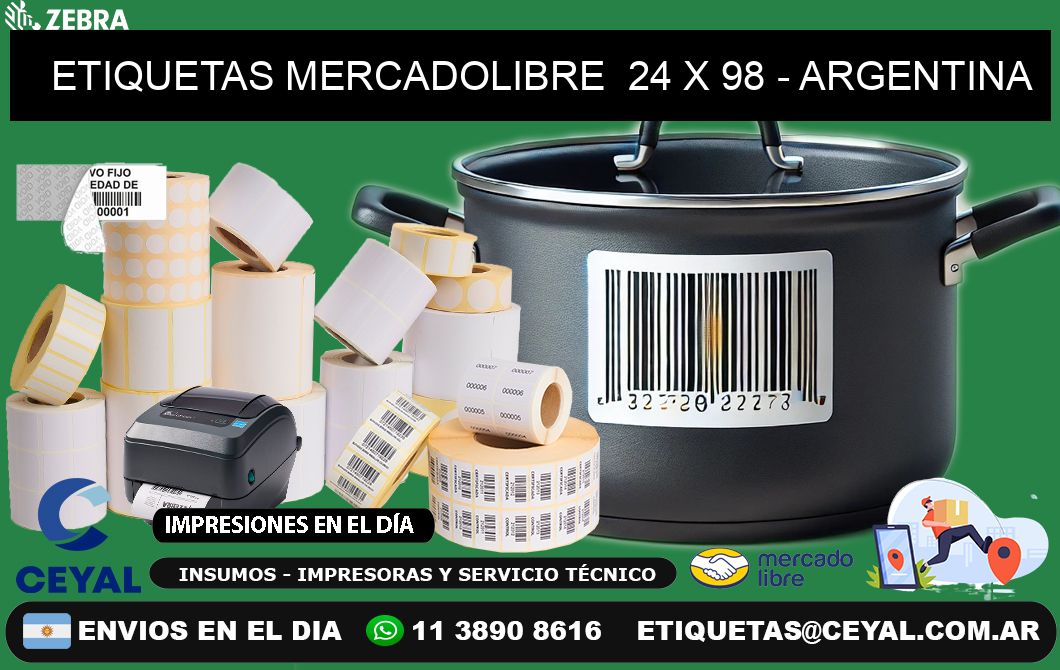 ETIQUETAS MERCADOLIBRE  24 x 98 - ARGENTINA