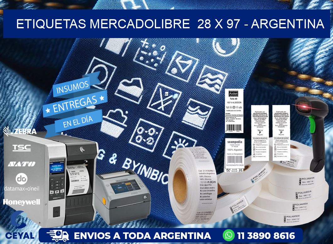 ETIQUETAS MERCADOLIBRE  28 x 97 - ARGENTINA