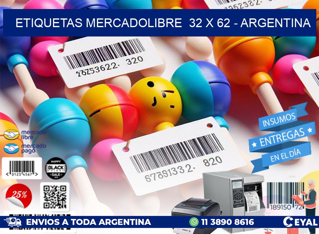 ETIQUETAS MERCADOLIBRE  32 x 62 - ARGENTINA