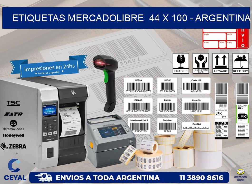 ETIQUETAS MERCADOLIBRE  44 x 100 - ARGENTINA