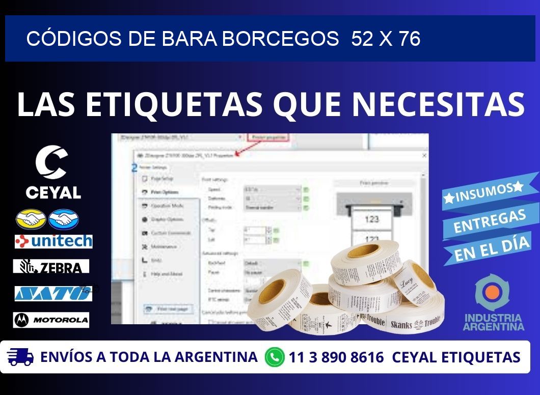 CÓDIGOS DE BARA BORCEGOS  52 x 76