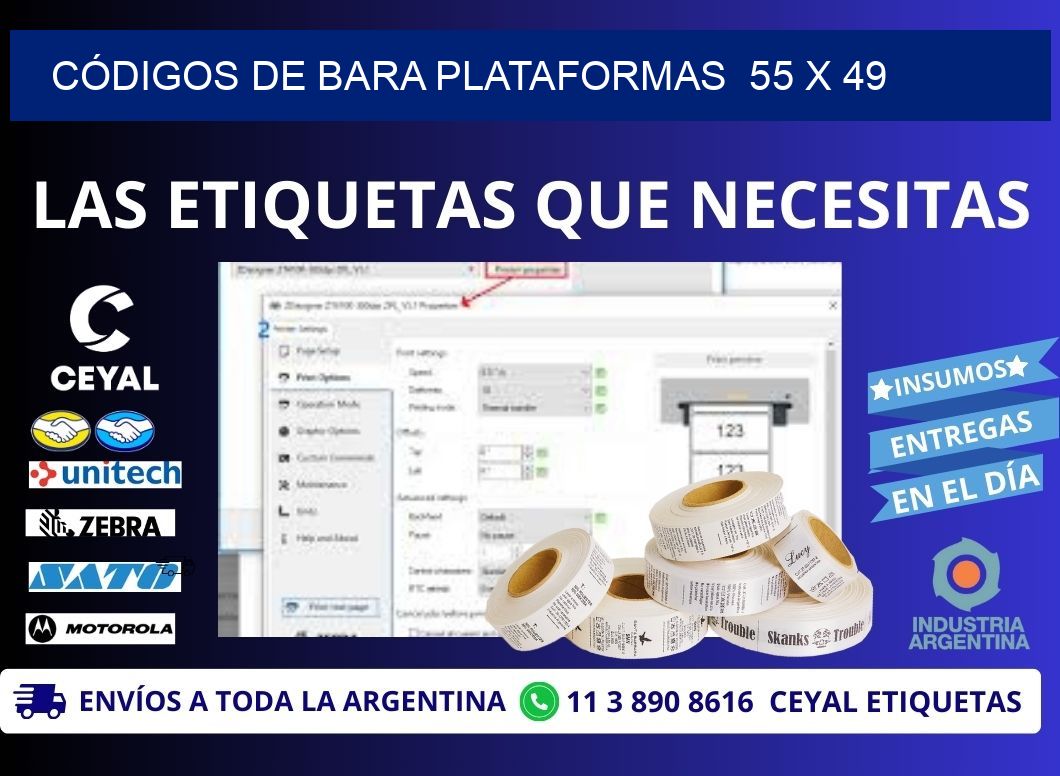 CÓDIGOS DE BARA PLATAFORMAS  55 x 49