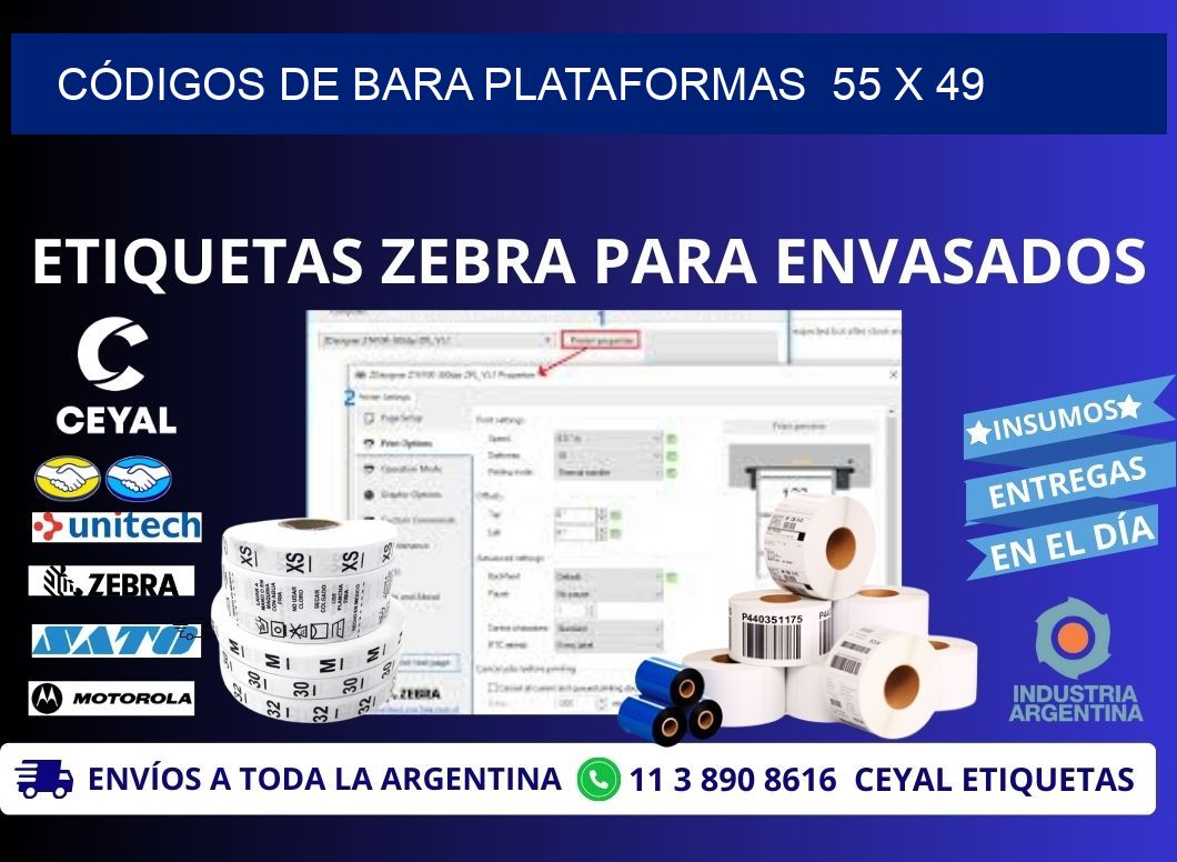 CÓDIGOS DE BARA PLATAFORMAS  55 x 49