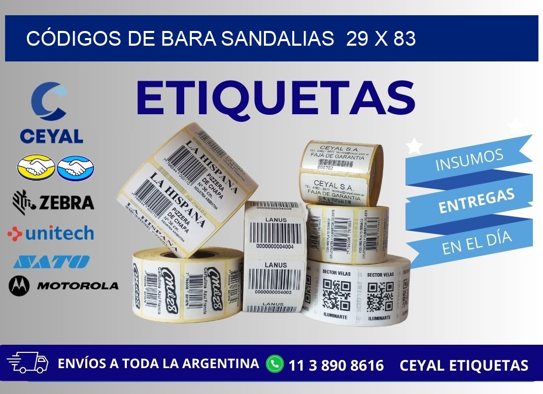CÓDIGOS DE BARA SANDALIAS  29 x 83
