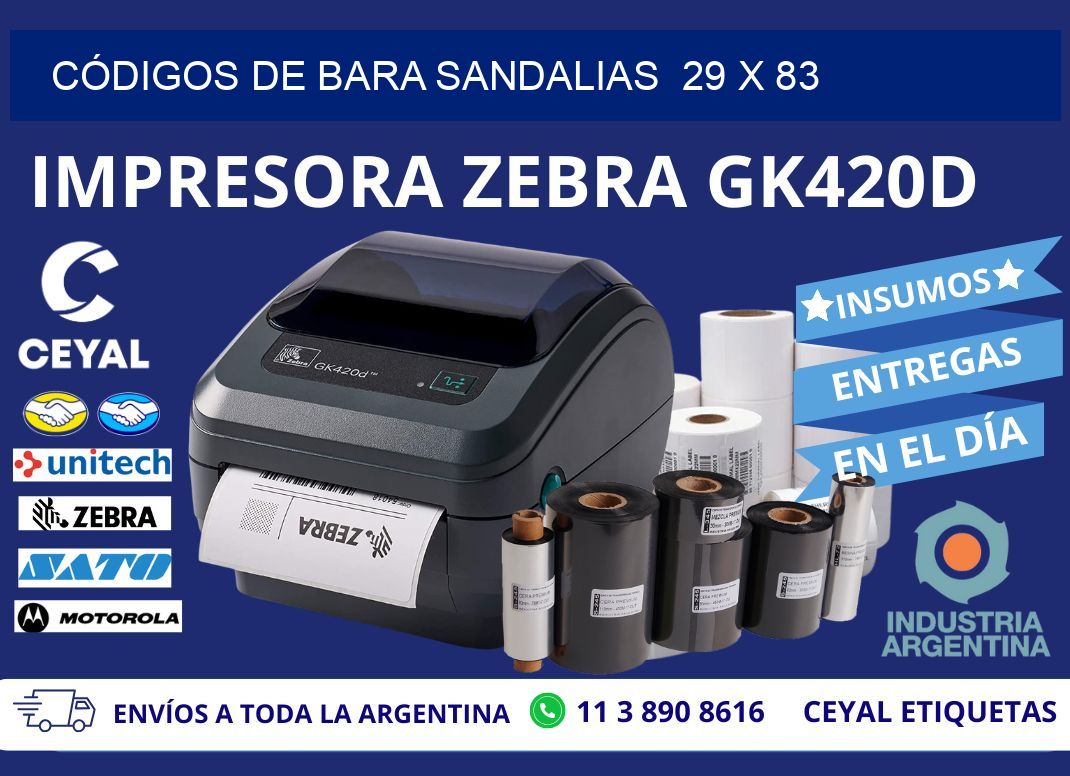 CÓDIGOS DE BARA SANDALIAS  29 x 83