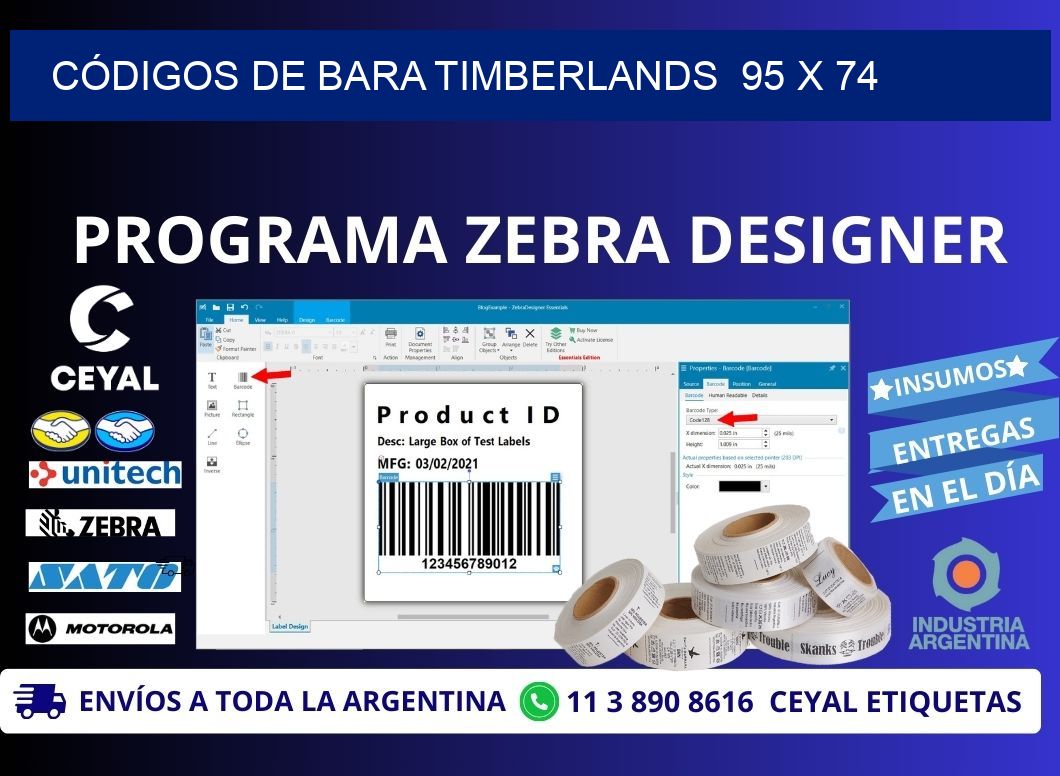 CÓDIGOS DE BARA TIMBERLANDS  95 x 74