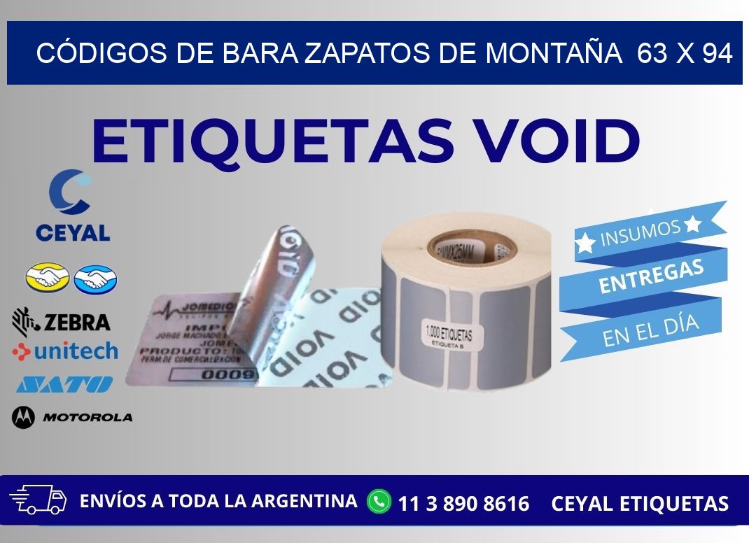 CÓDIGOS DE BARA ZAPATOS DE MONTAÑA  63 x 94