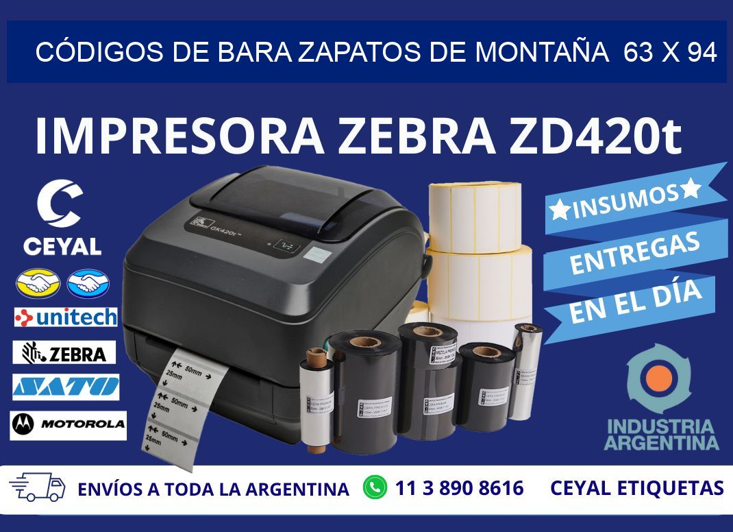 CÓDIGOS DE BARA ZAPATOS DE MONTAÑA  63 x 94