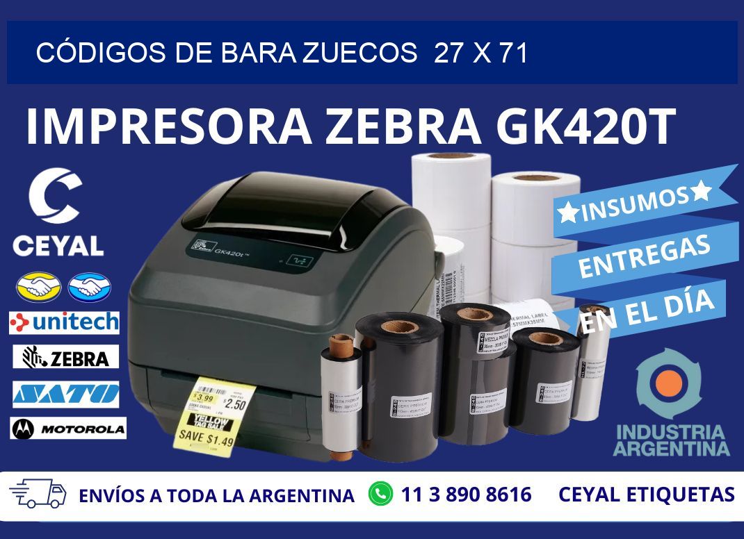 CÓDIGOS DE BARA ZUECOS  27 x 71