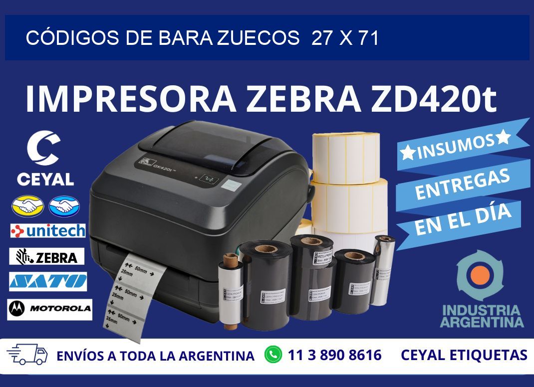 CÓDIGOS DE BARA ZUECOS  27 x 71