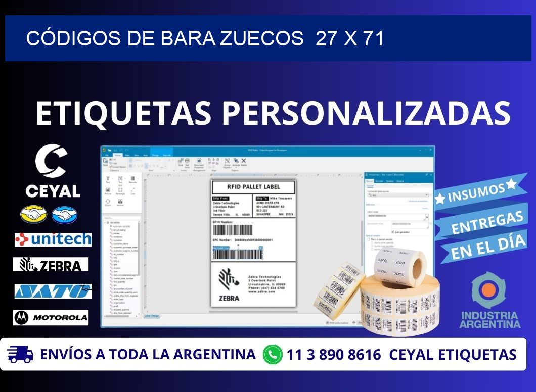 CÓDIGOS DE BARA ZUECOS  27 x 71