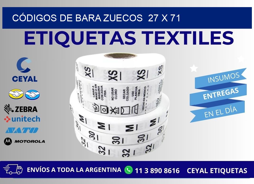 CÓDIGOS DE BARA ZUECOS  27 x 71
