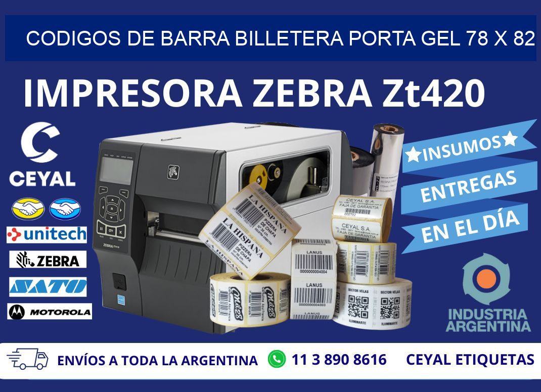 CODIGOS DE BARRA BILLETERA PORTA GEL 78 x 82