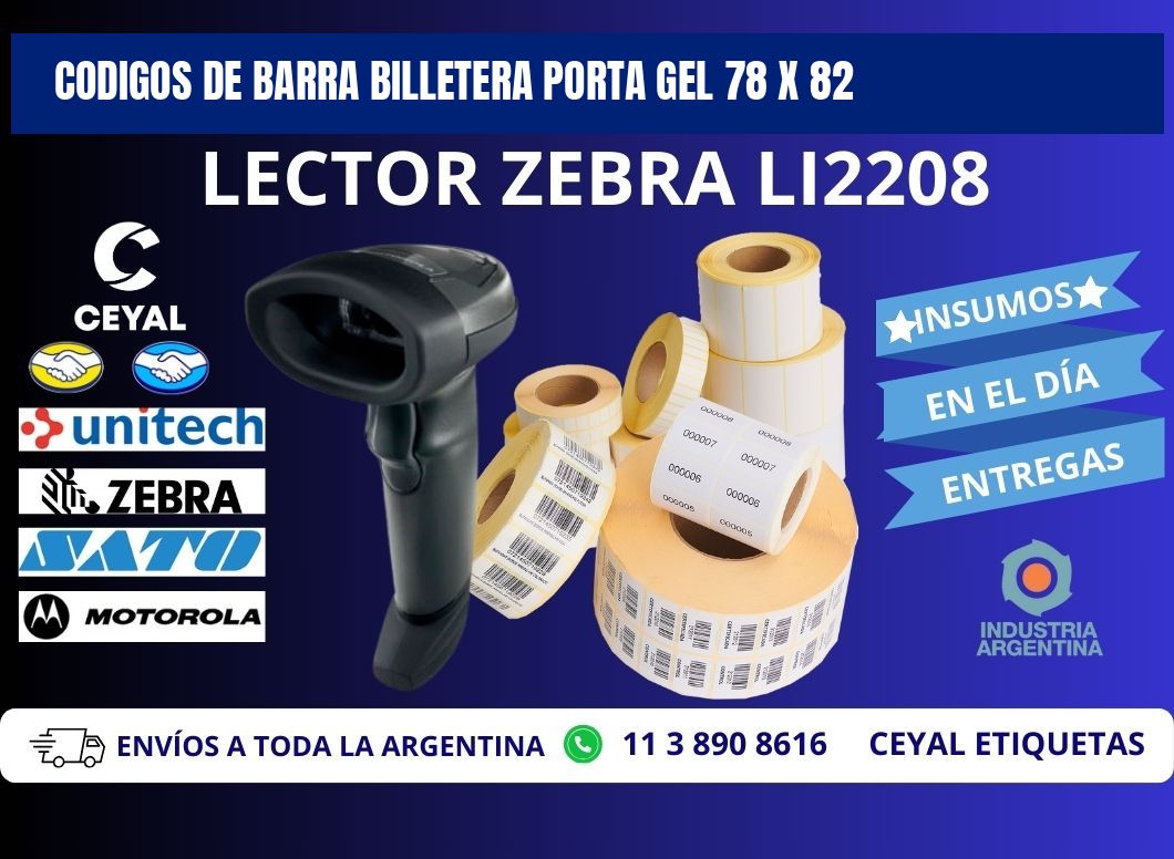 CODIGOS DE BARRA BILLETERA PORTA GEL 78 x 82