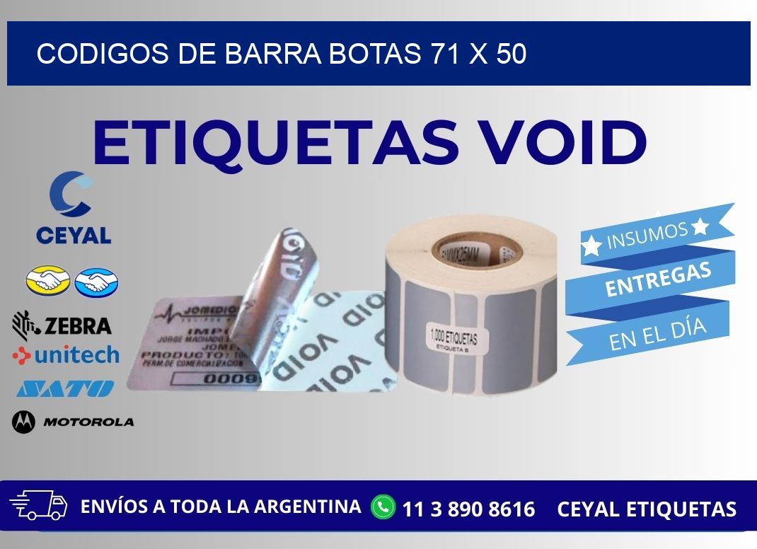 CODIGOS DE BARRA BOTAS 71 x 50