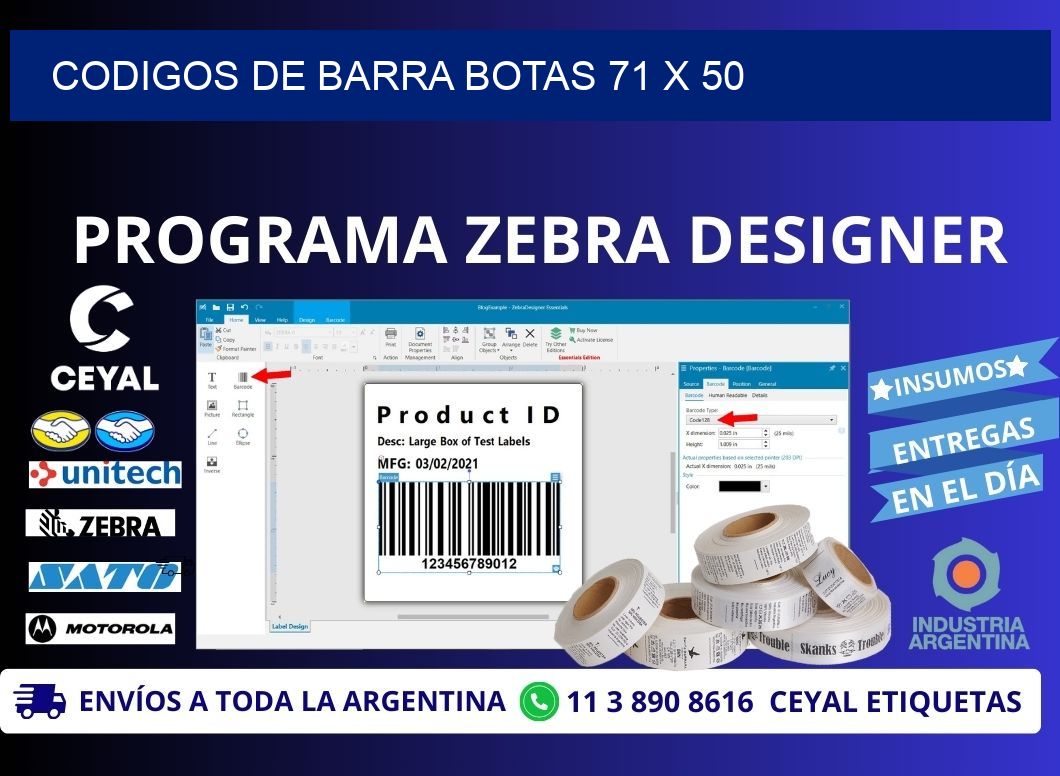 CODIGOS DE BARRA BOTAS 71 x 50