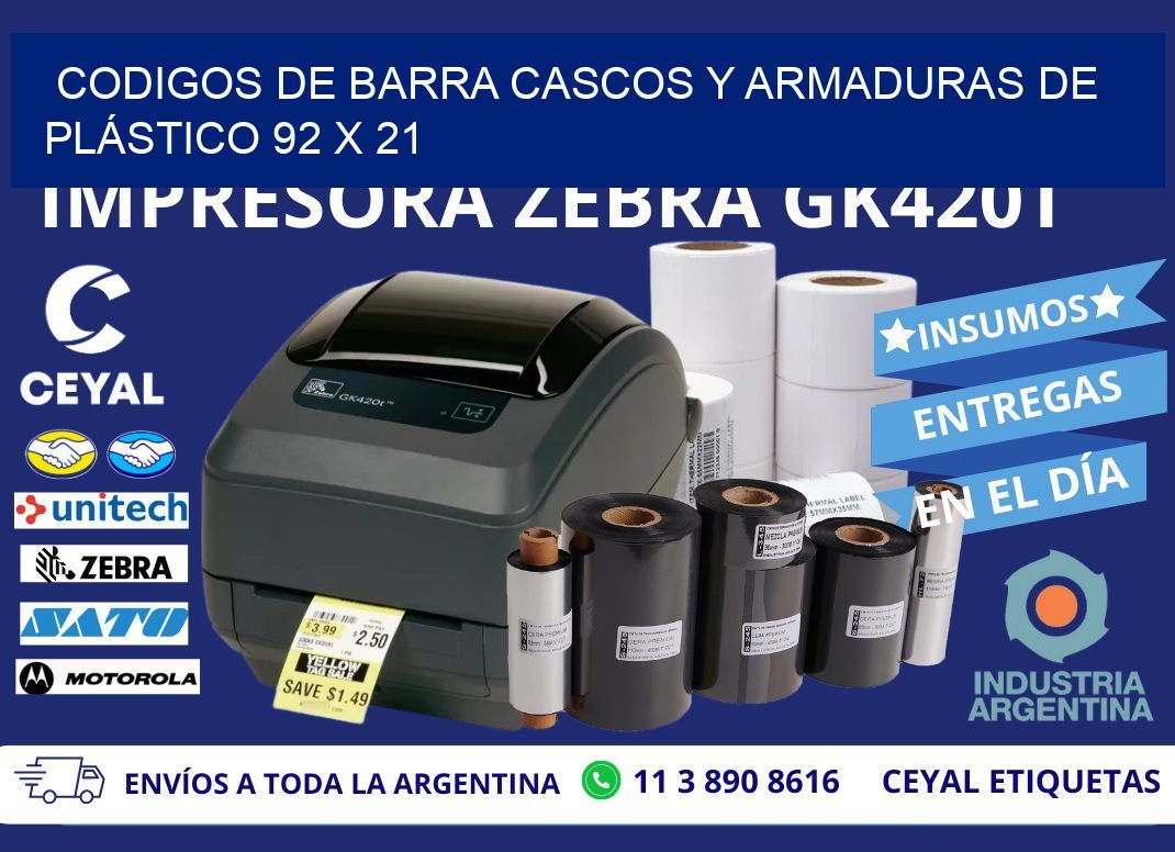 CODIGOS DE BARRA CASCOS Y ARMADURAS DE PLÁSTICO 92 x 21