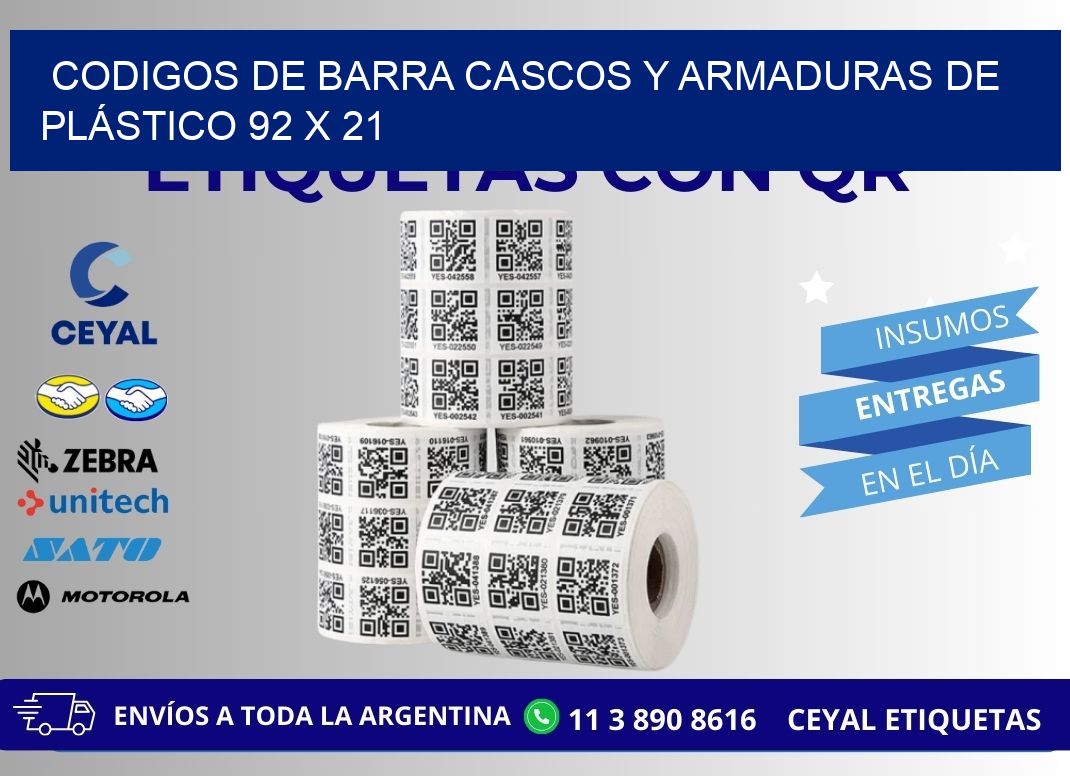 CODIGOS DE BARRA CASCOS Y ARMADURAS DE PLÁSTICO 92 x 21
