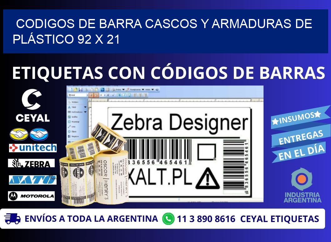 CODIGOS DE BARRA CASCOS Y ARMADURAS DE PLÁSTICO 92 x 21