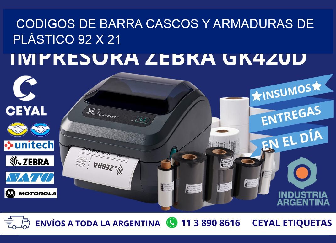 CODIGOS DE BARRA CASCOS Y ARMADURAS DE PLÁSTICO 92 x 21