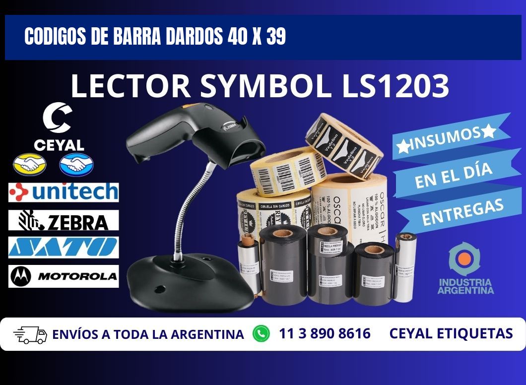 CODIGOS DE BARRA DARDOS 40 x 39