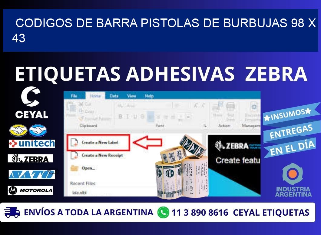 CODIGOS DE BARRA PISTOLAS DE BURBUJAS 98 x 43