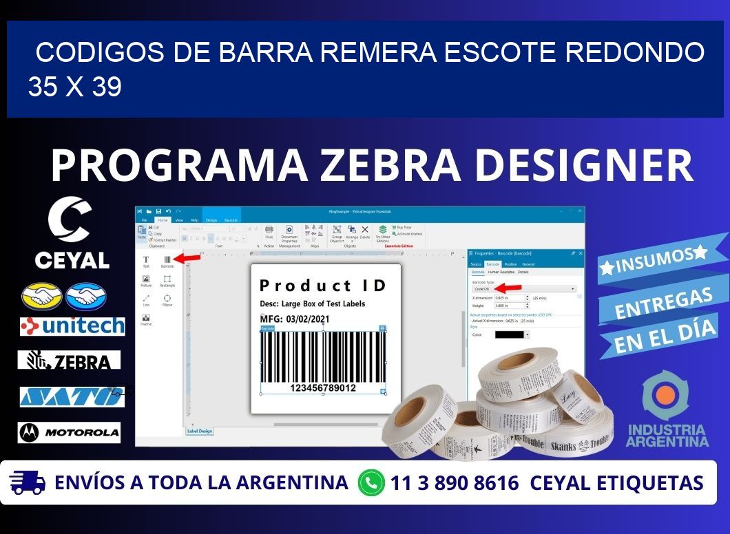 CODIGOS DE BARRA REMERA ESCOTE REDONDO 35 x 39