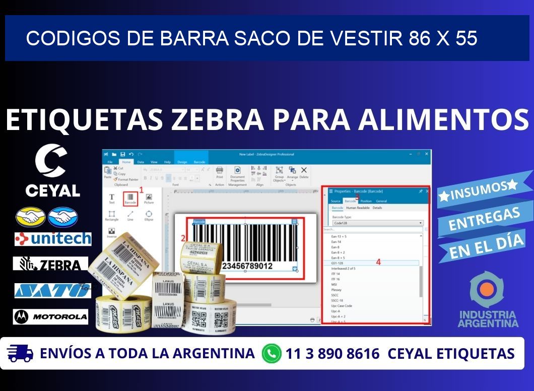 CODIGOS DE BARRA SACO DE VESTIR 86 x 55