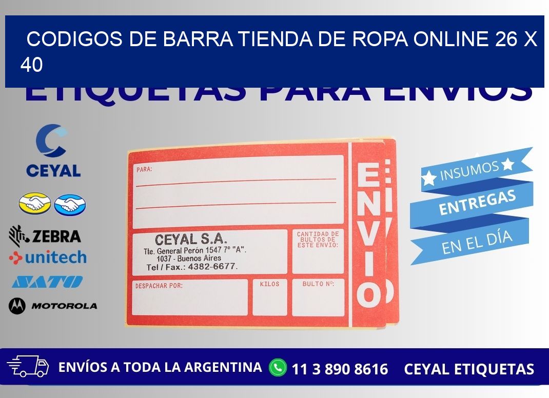 CODIGOS DE BARRA TIENDA DE ROPA ONLINE 26 x 40