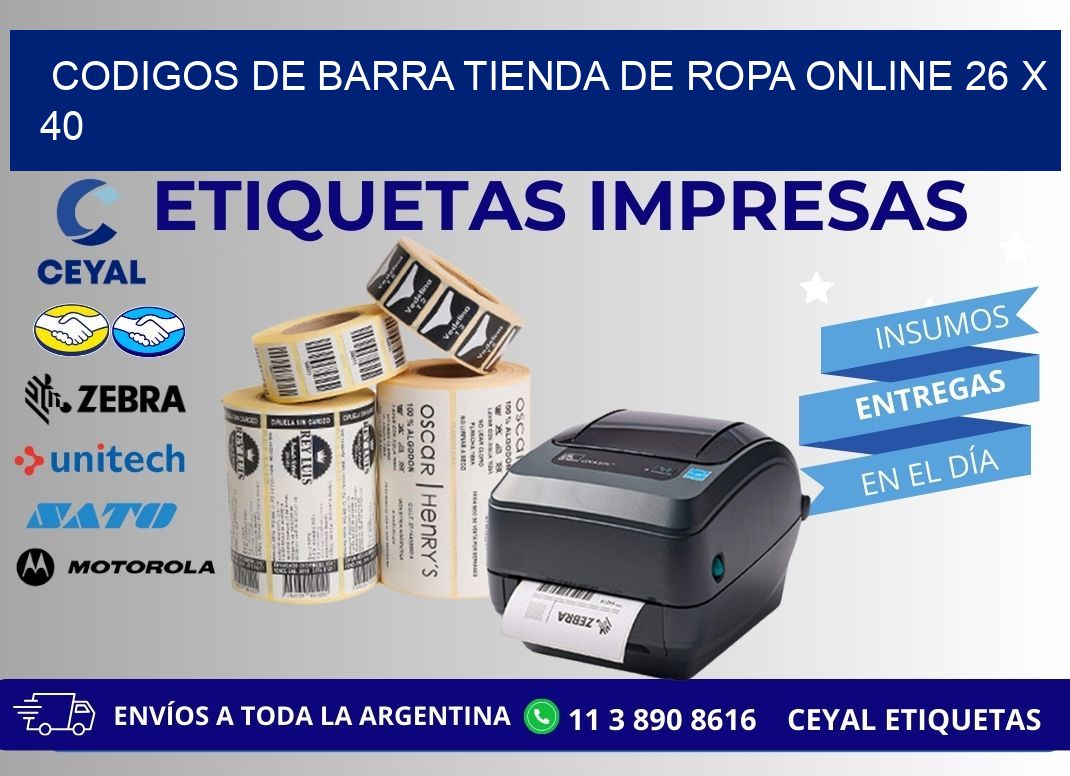 CODIGOS DE BARRA TIENDA DE ROPA ONLINE 26 x 40
