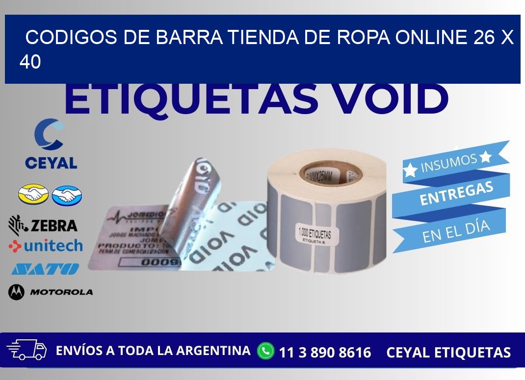 CODIGOS DE BARRA TIENDA DE ROPA ONLINE 26 x 40