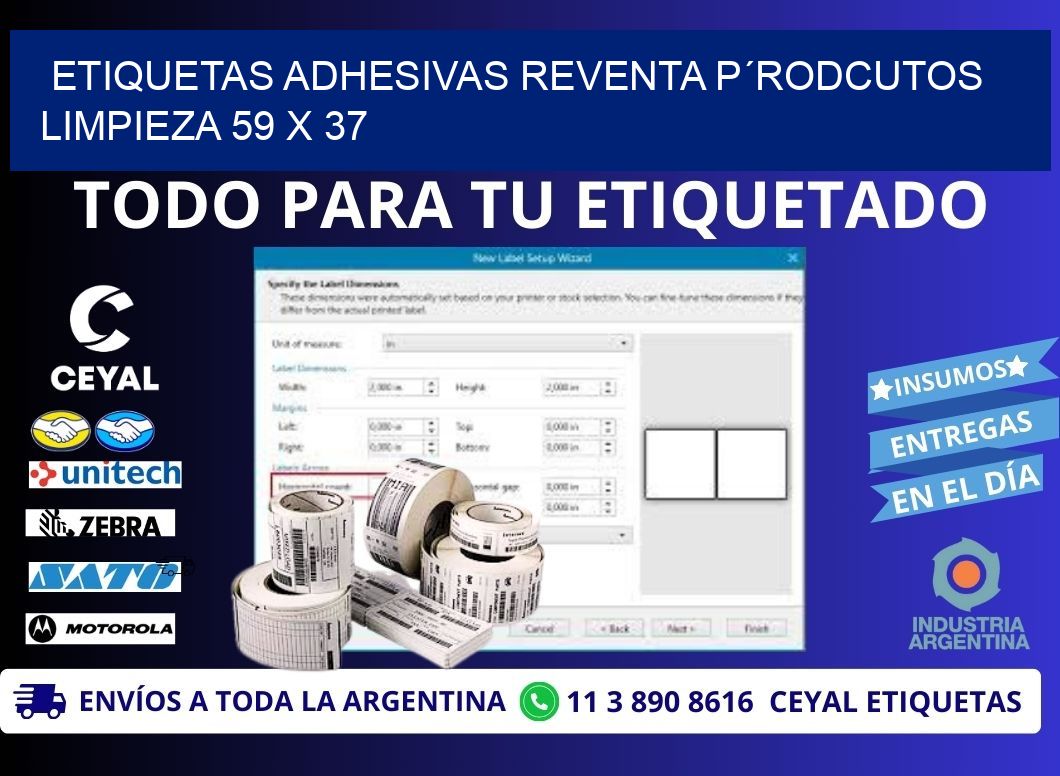 ETIQUETAS ADHESIVAS REVENTA P´RODCUTOS LIMPIEZA 59 x 37