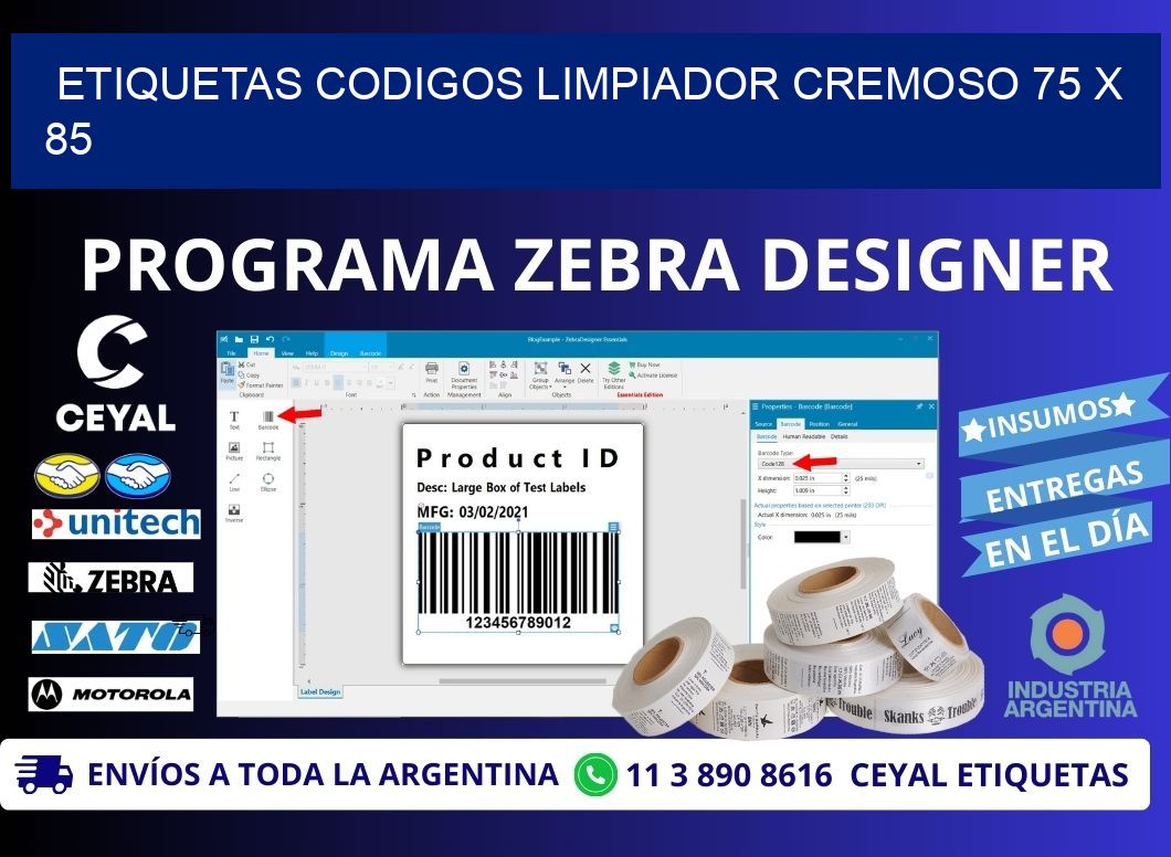 ETIQUETAS CODIGOS LIMPIADOR CREMOSO 75 x 85