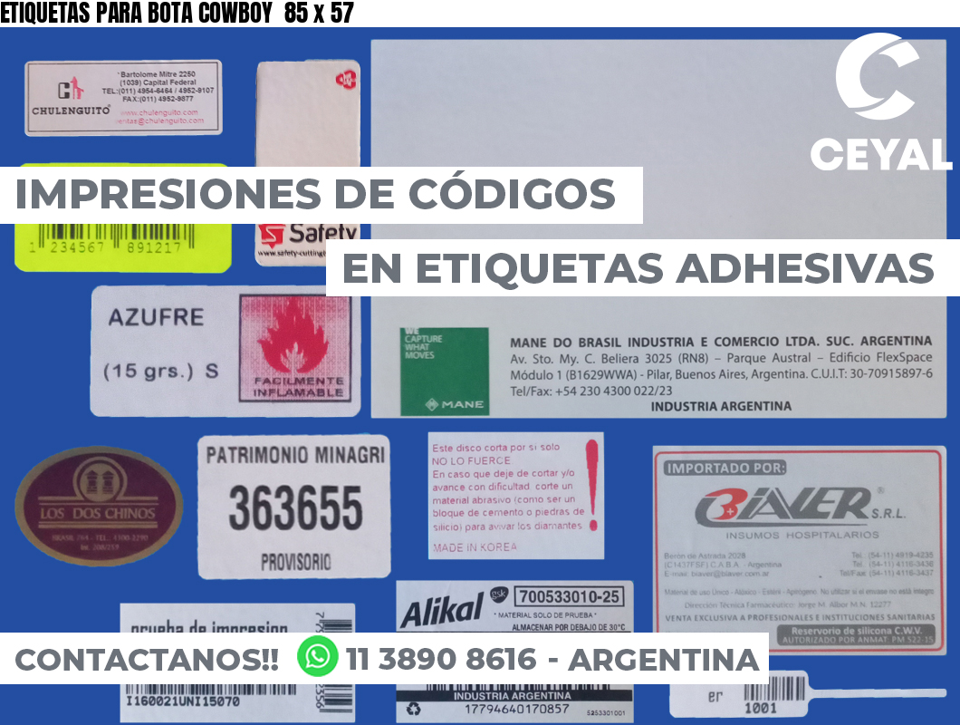 ETIQUETAS PARA BOTA COWBOY  85 x 57