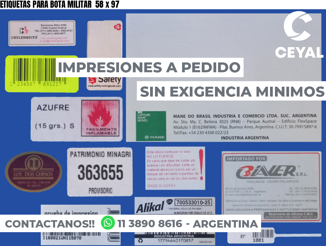 ETIQUETAS PARA BOTA MILITAR  58 x 97