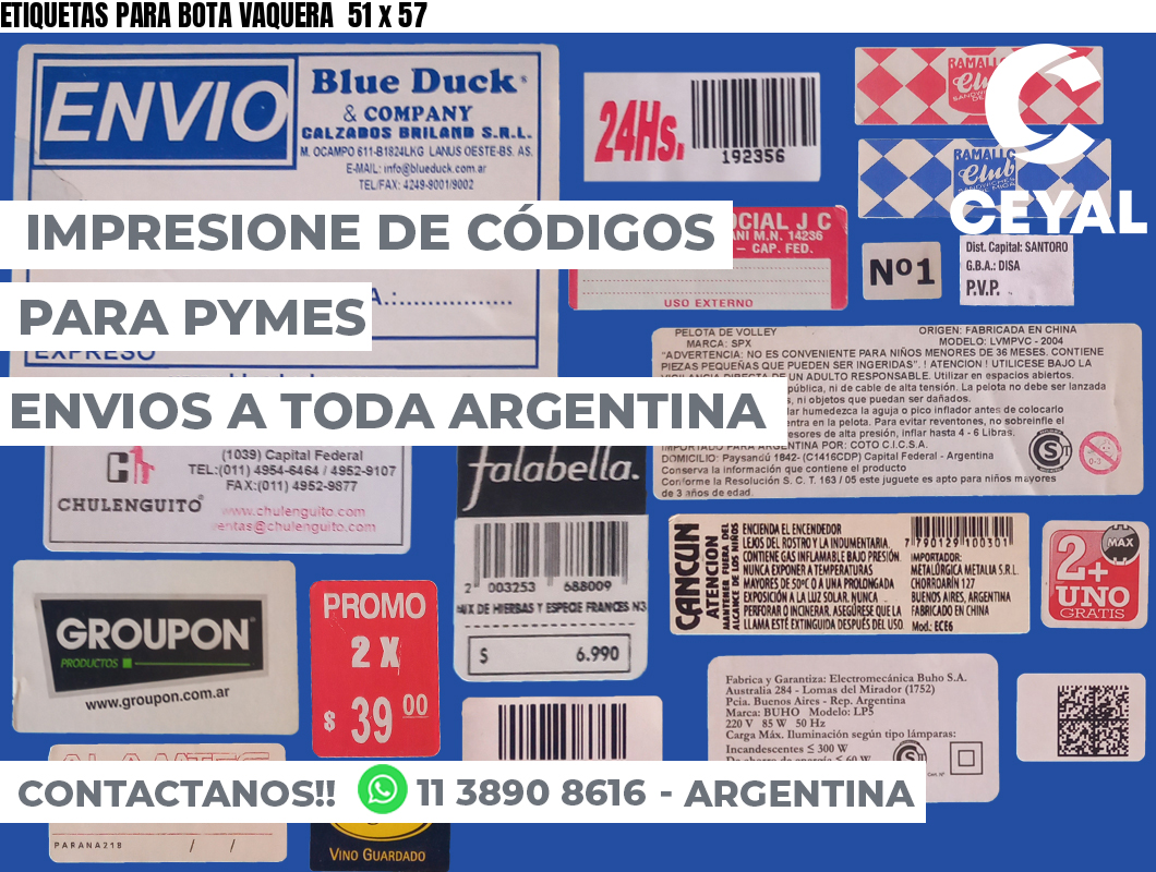 ETIQUETAS PARA BOTA VAQUERA  51 x 57