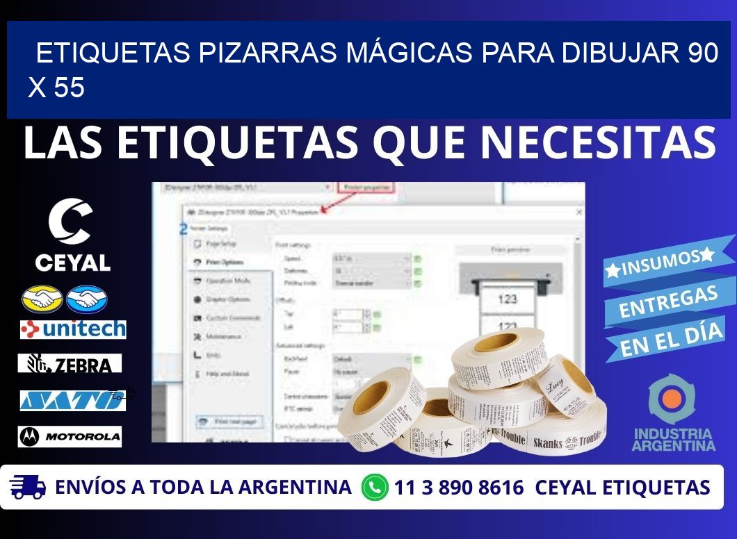ETIQUETAS PIZARRAS MÁGICAS PARA DIBUJAR 90 x 55