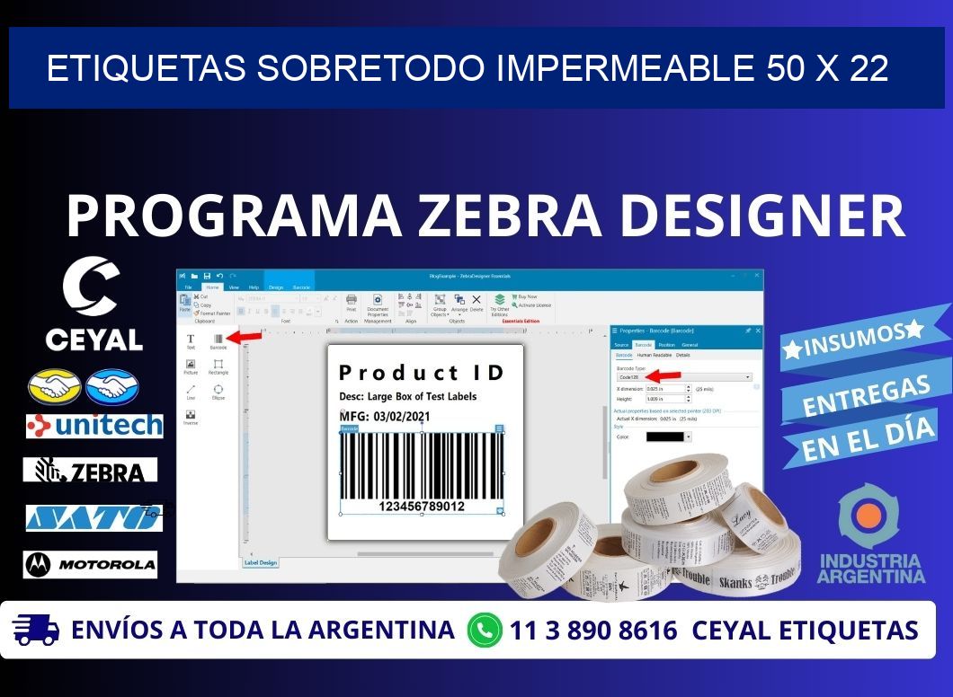 ETIQUETAS SOBRETODO IMPERMEABLE 50 x 22