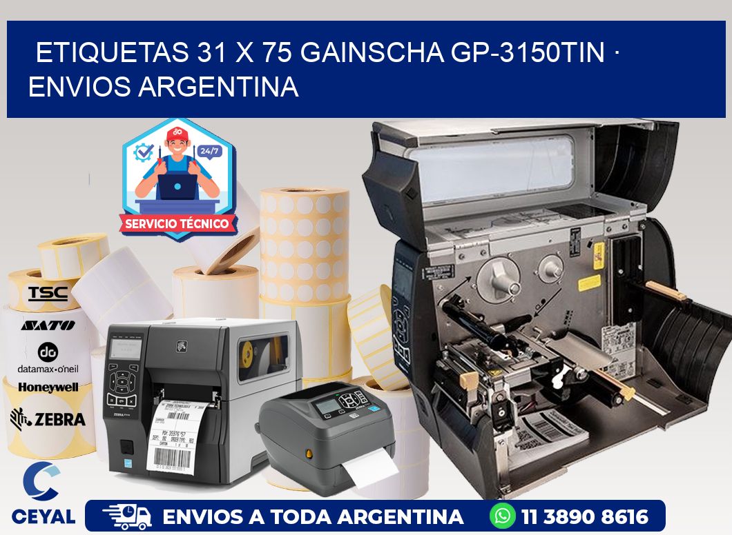 ETIQUETAS 31 x 75 GAINSCHA GP-3150TIN · ENVIOS ARGENTINA