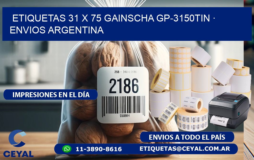 ETIQUETAS 31 x 75 GAINSCHA GP-3150TIN · ENVIOS ARGENTINA