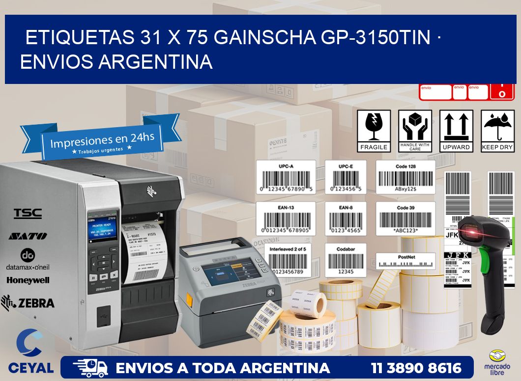 ETIQUETAS 31 x 75 GAINSCHA GP-3150TIN · ENVIOS ARGENTINA