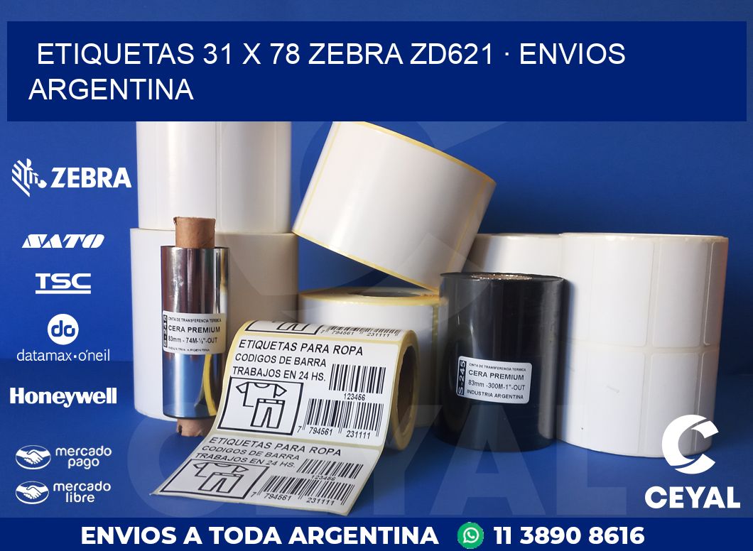 ETIQUETAS 31 x 78 ZEBRA ZD621 · ENVIOS ARGENTINA