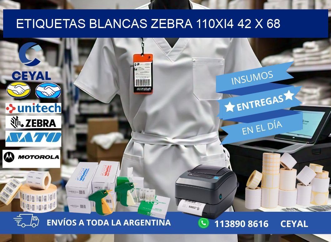 ETIQUETAS BLANCAS ZEBRA 110Xi4 42 x 68