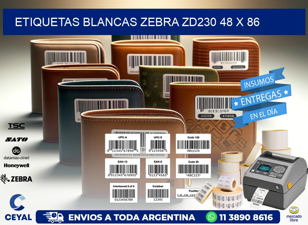 ETIQUETAS BLANCAS ZEBRA ZD230 48 x 86