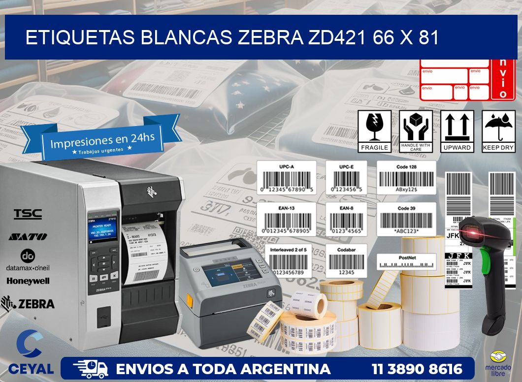 ETIQUETAS BLANCAS ZEBRA ZD421 66 x 81