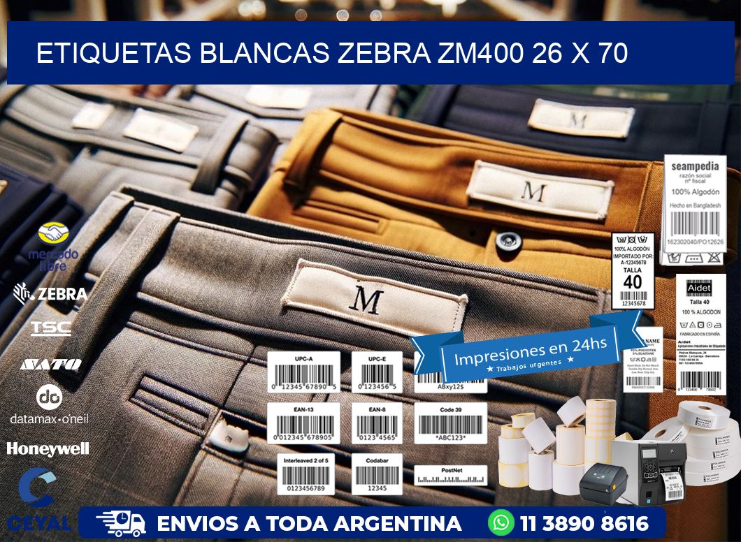 ETIQUETAS BLANCAS ZEBRA ZM400 26 x 70