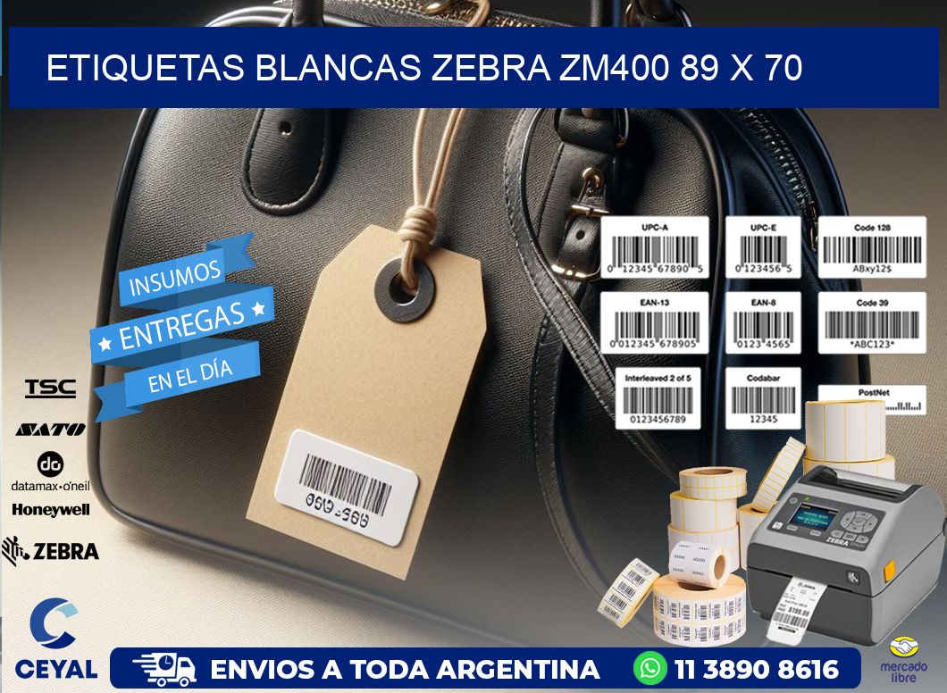 ETIQUETAS BLANCAS ZEBRA ZM400 89 x 70