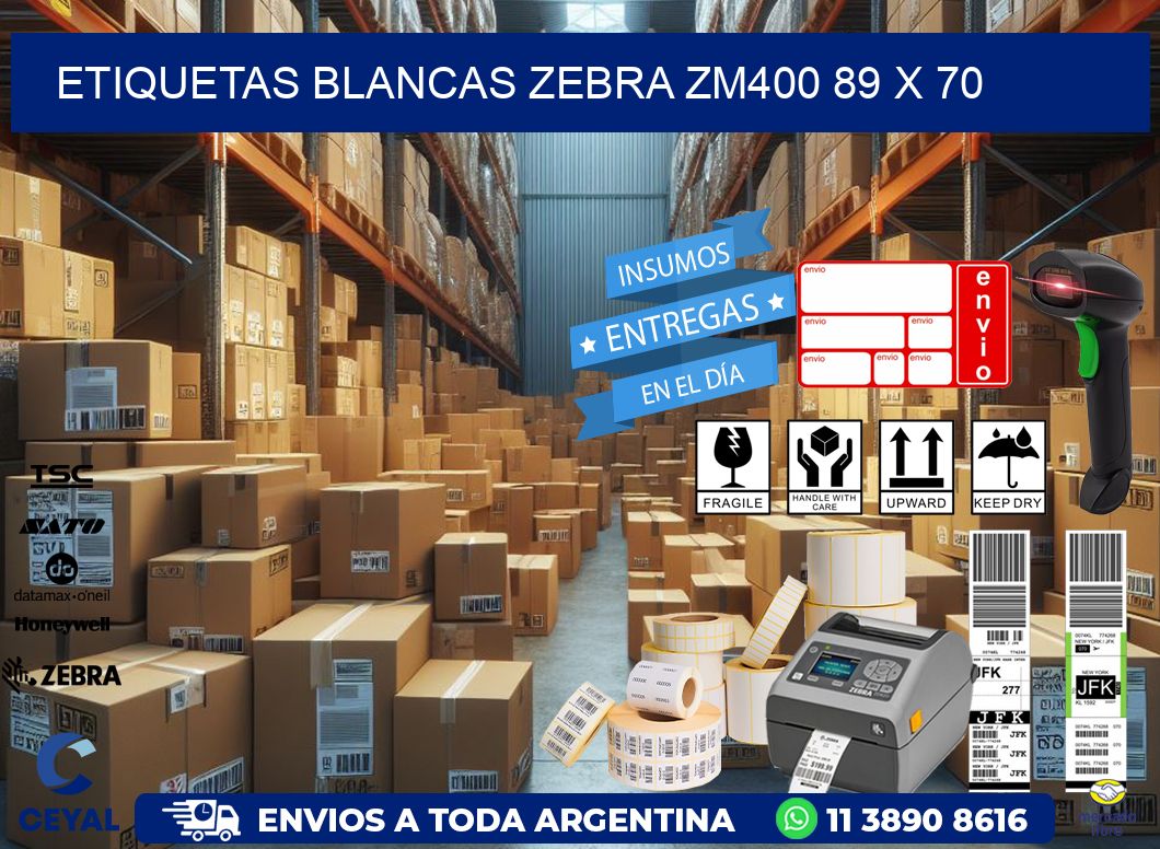 ETIQUETAS BLANCAS ZEBRA ZM400 89 x 70